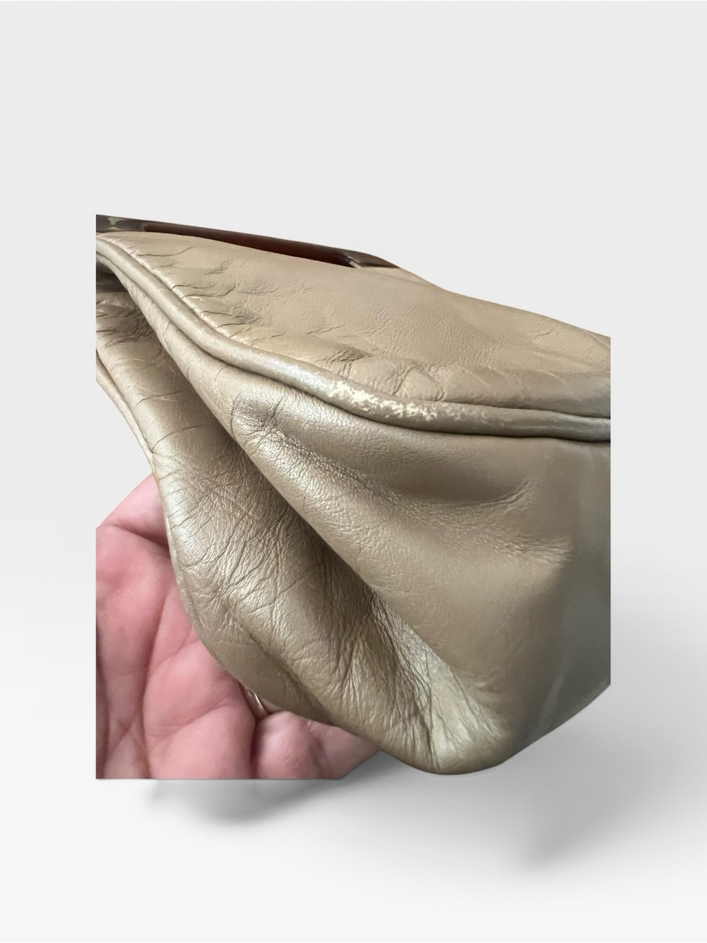 Anne Klein for Calderon Taupe Leather Clutch Tortoise Handle Vintage Purse - Picture 12 of 13